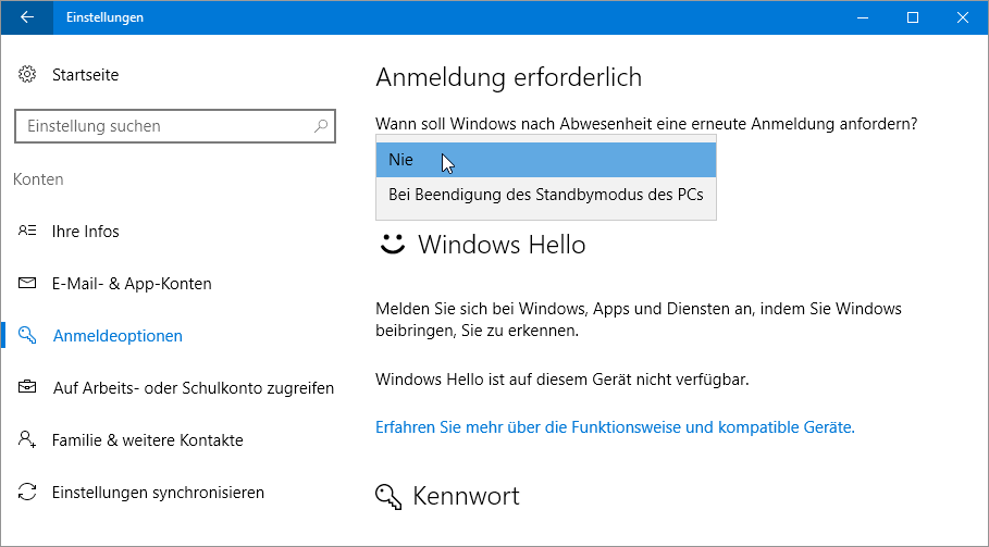 Kennwort abschalten 10 windows anmeldung Windows 10: